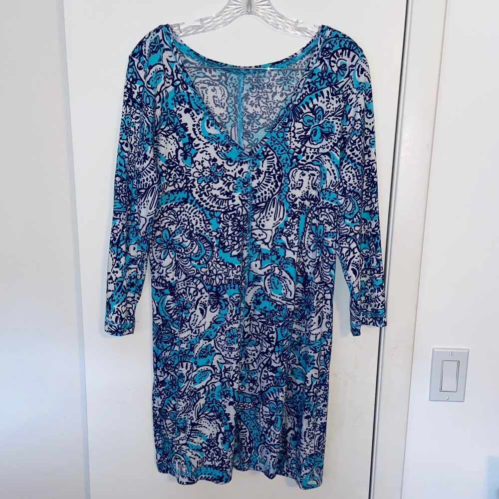Lilly Pulitzer Blue Teal Paisley V-Neck Dress